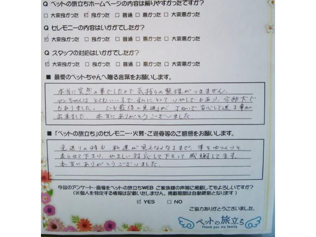 ご家族様の声 ペットの旅立ち 24時間電話 ネット予約ができる ペット訪問火葬